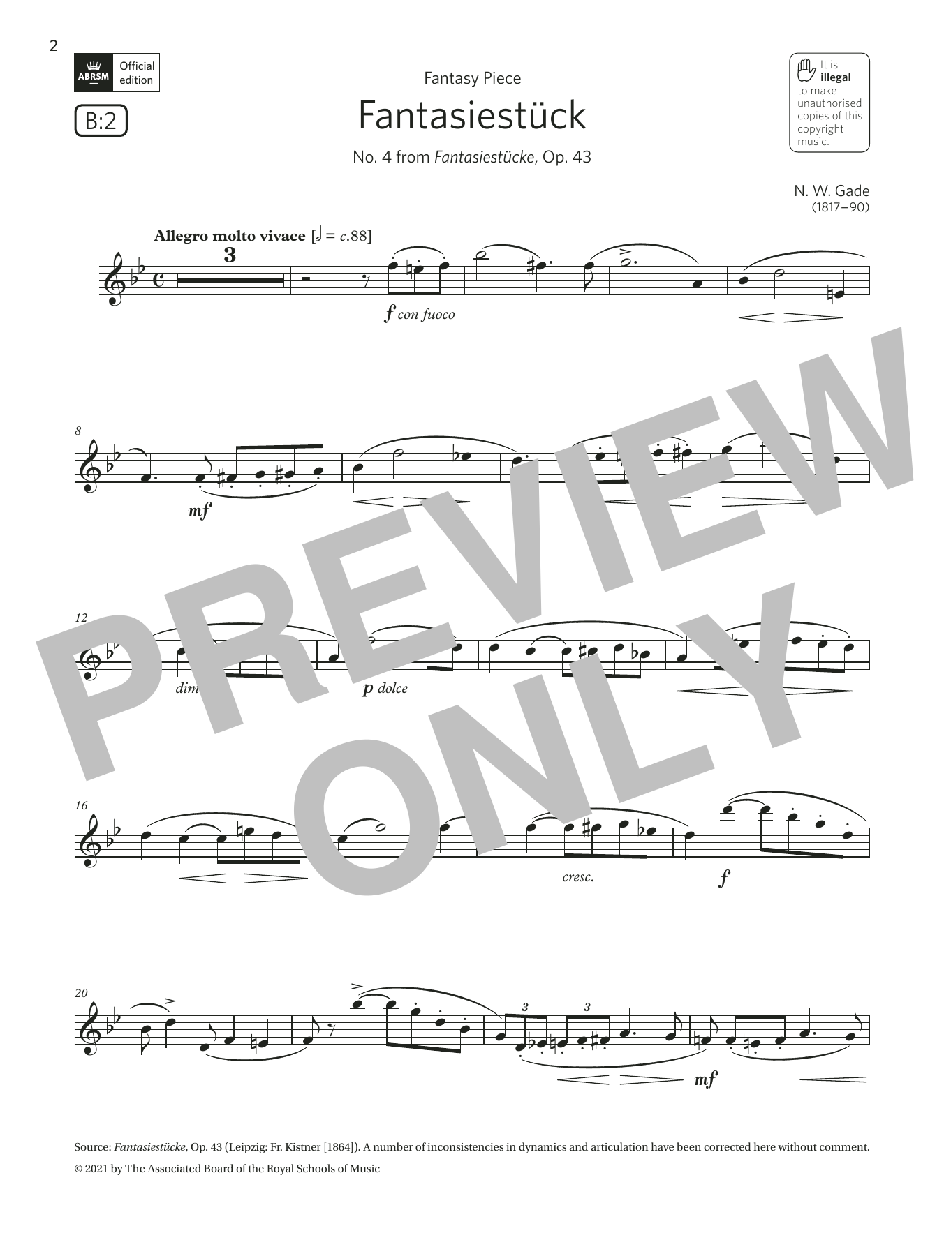 Product gallery: Page 1 of 1 Fantasiestück (No. 4 from Fantasiestücke) (Grade 6 List B2 ABRSM Clarinet syllabus from 2022), Niels Wilhelm Gade