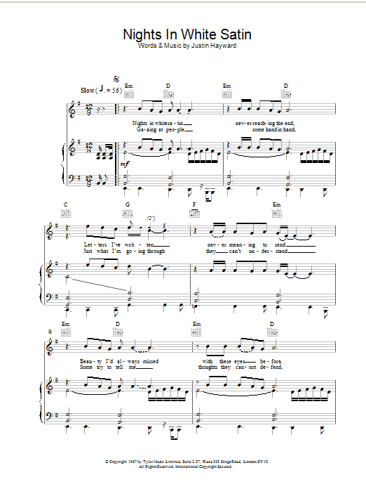 Produktgalerie: Seite 1 von 1 Nights In White Satin, The Moody Blues, Gesang, Gitarre, Klavier
