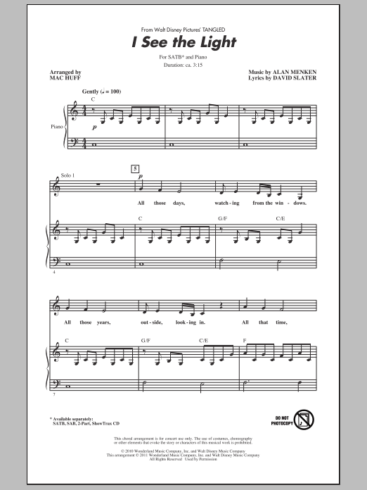 Product picture to:  I See The Light (from Tangled) (arr. Mac Huff) - Alan Menken
