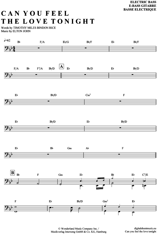 Product gallery: Page 1 of 4 Can you feel the love tonight , Elton, John, Bass Guitar