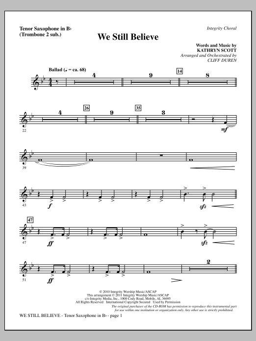 Product picture to: We Still Believe - Tenor Sax (sub. Tbn 2)