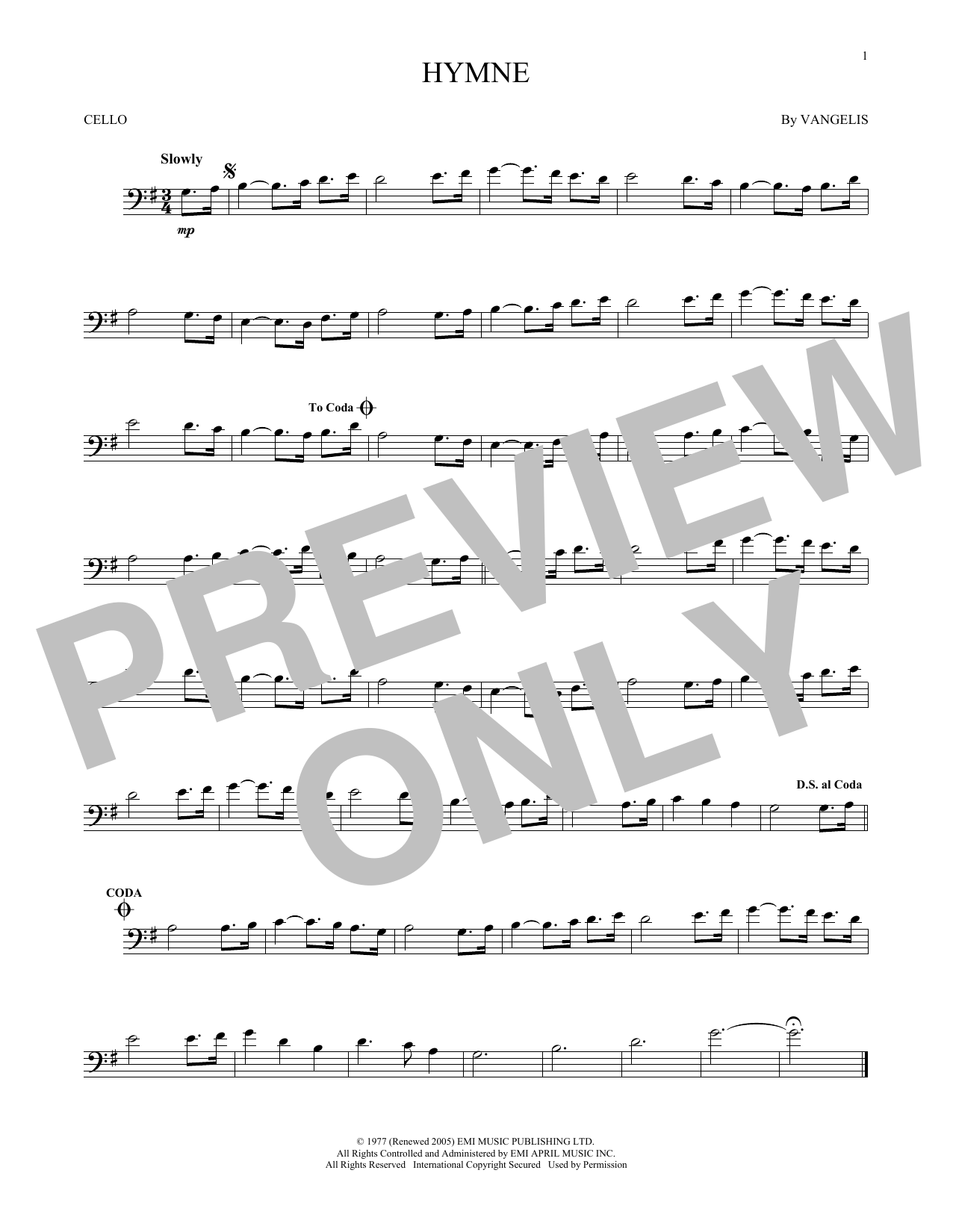 Produktgalerie: Seite 1 von 1 Hymne, Vangelis, Violoncello