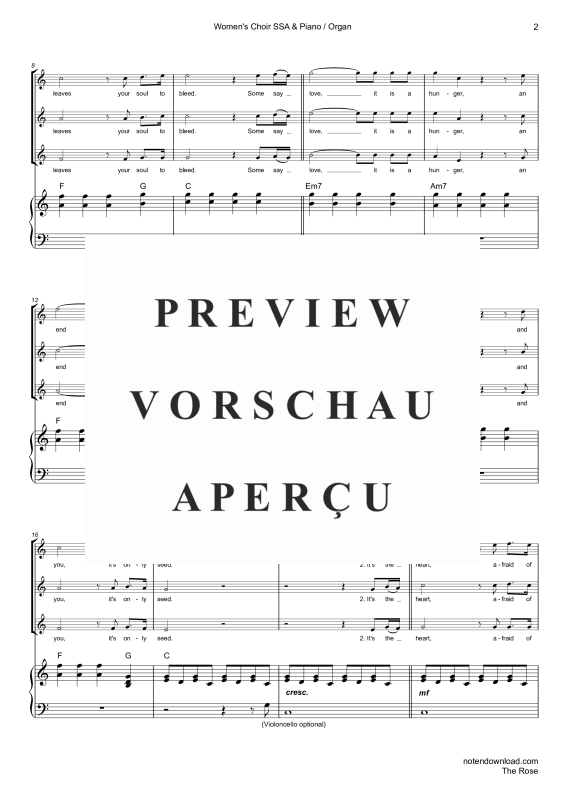 Product gallery: Page 5 of 11 The Rose, Midler, Bette, Women'S Trio Choir/Ensemble (Ssa) With Piano and Cello (Optional) - Single Version
