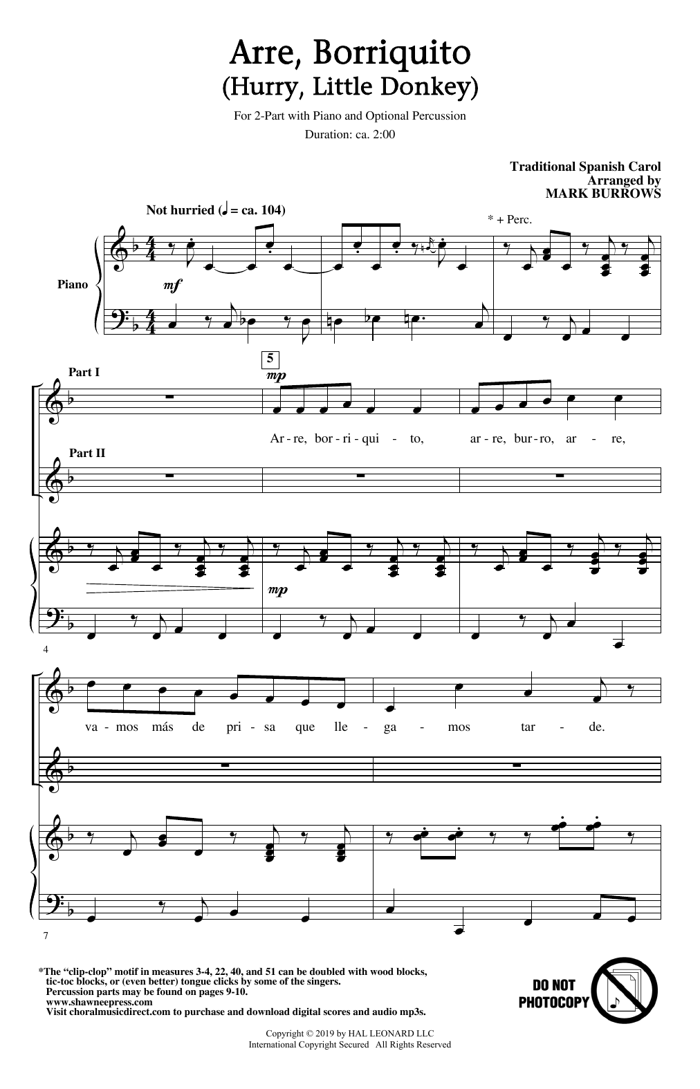 Product picture to: Arre Borriquito (Hurry, Little Donkey) (arr. Mark Burrows)