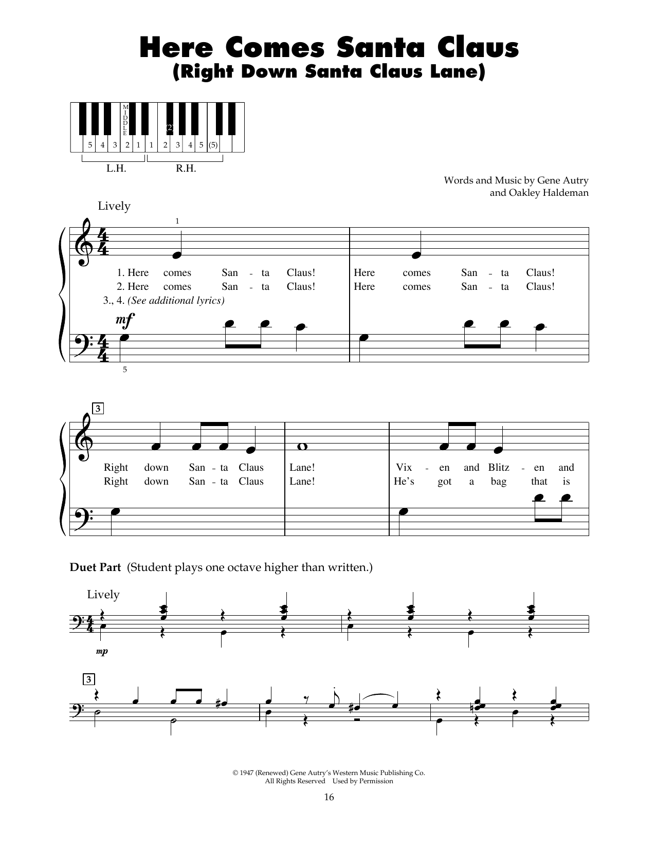 Produktgalerie: Seite 1 von 1 Here Comes Santa Claus (Right Down Santa Claus Lane), Gene Autry, Klavier