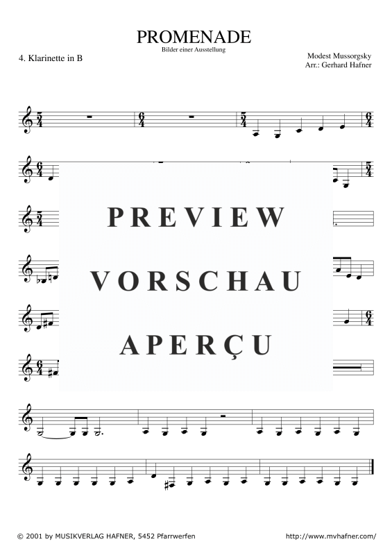 Product gallery: Page 10 of 11 Promenade aus ´Bilder einer Ausstellung´, , (Clarinet Quintet)