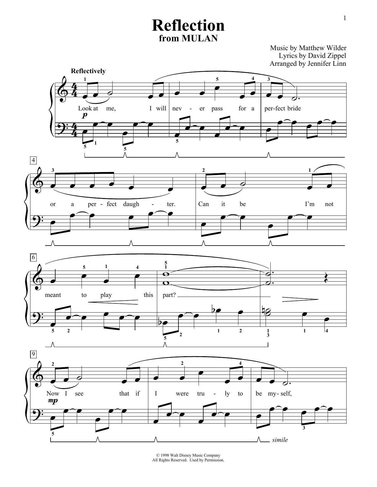 Produktbild zu: Reflection (from Mulan) (arr. Jennifer Linn)