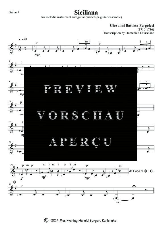 gallery: Siciliana, , Gitarren-Ensemble oder Melodieinstrument und Quartett Gitarre - Einzelstimmen