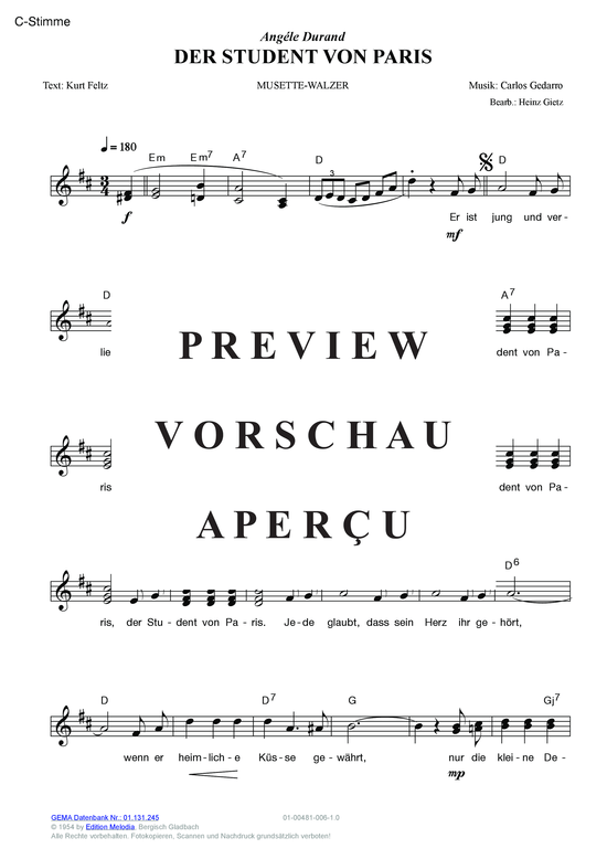Produktgalerie: Seite 3 von 11 Der Student von Paris , Durand, Angele, (Melodie-Stimmen in C/B/Es)
