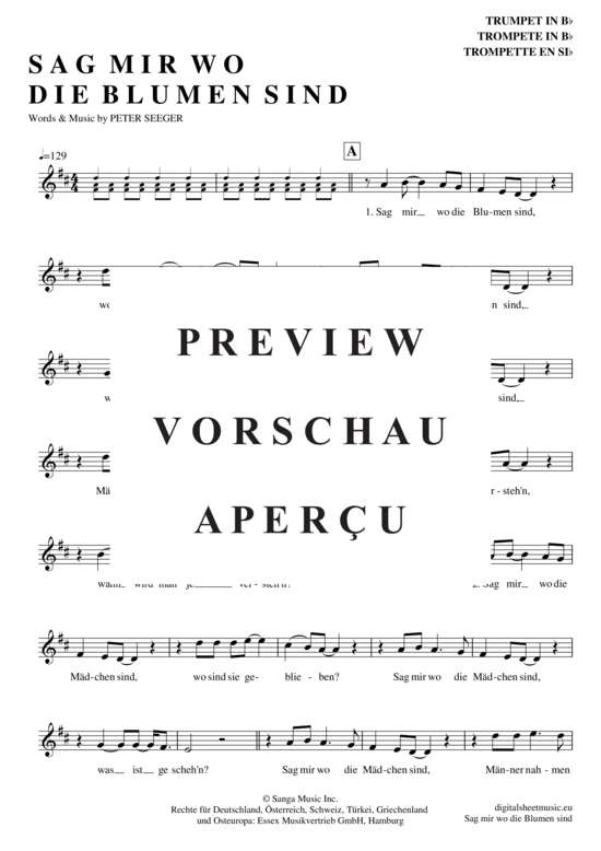 Produktgalerie: Seite 2 von 4 Sag mir wo die Blumen sind , Dietrich, Marlene, Trompete in B