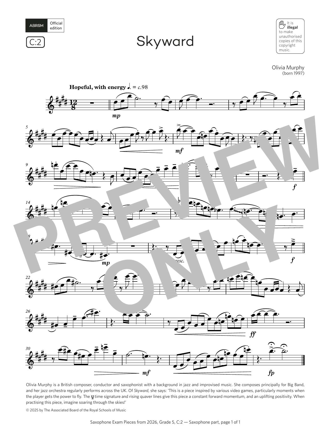Product gallery: Page 1 of 1 Skyward (Grade 5, list C2, from the ABRSM Saxophone Syllabus from 2026), Olivia Murphy
