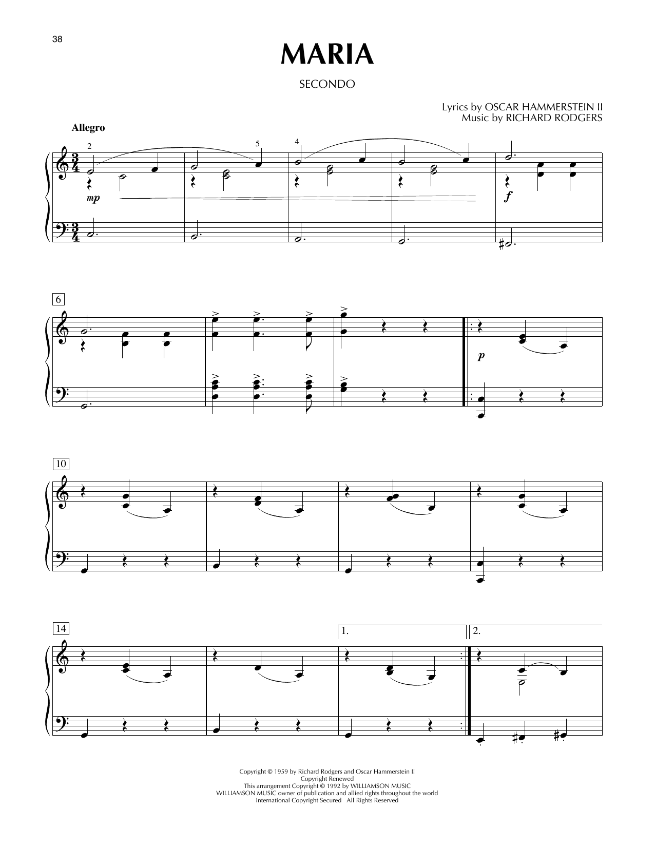 Produktgalerie: Seite 1 von 1 Maria (from The Sound Of Music), Rodgers & Hammerstein, Klavier