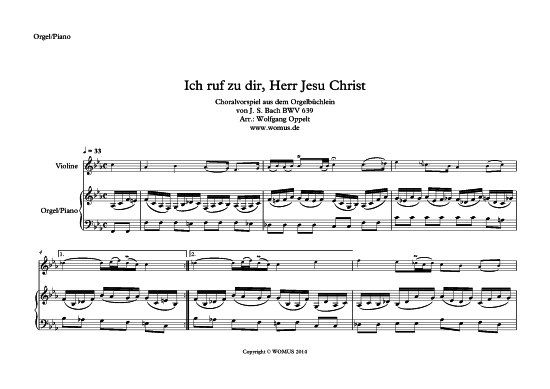 Product picture to: Ich ruf zu dir Herr Jesu Christ Johann Sebastian Bach (arr. WO)