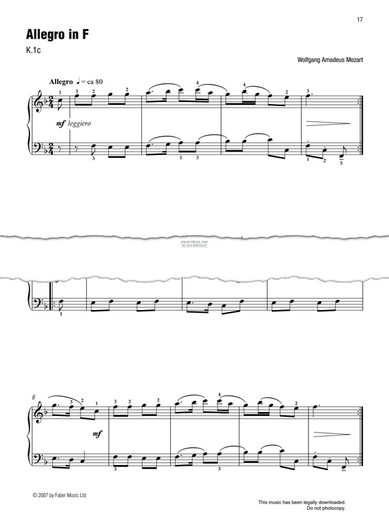 Produktgalerie: Seite 1 von 1 Allegro In F (K.1c) (Best of Grade 1 Piano), Wolfgang Amadeus Mozart, Klavier