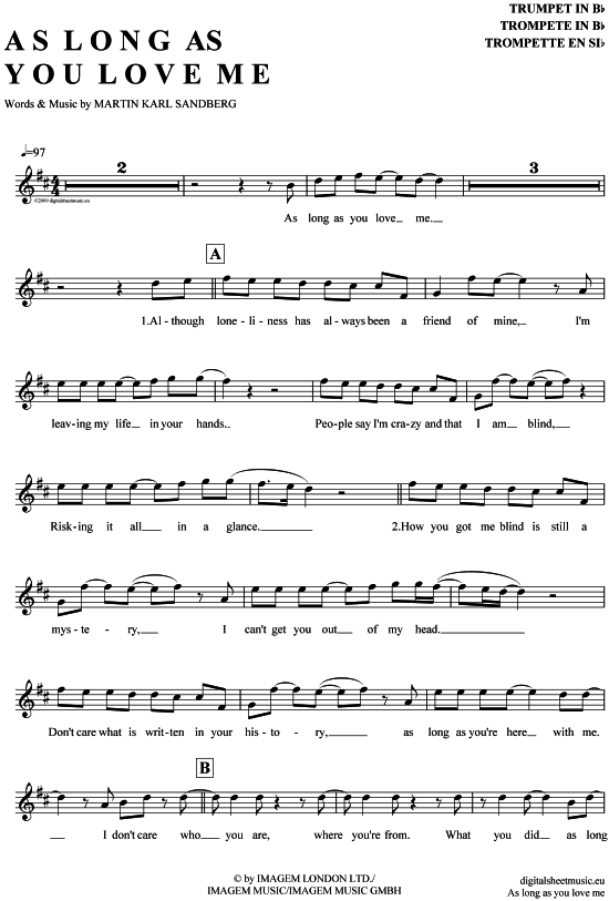 Produktgalerie: Seite 1 von 4 As long as you love me , Backstreet Boys, Trompete in B