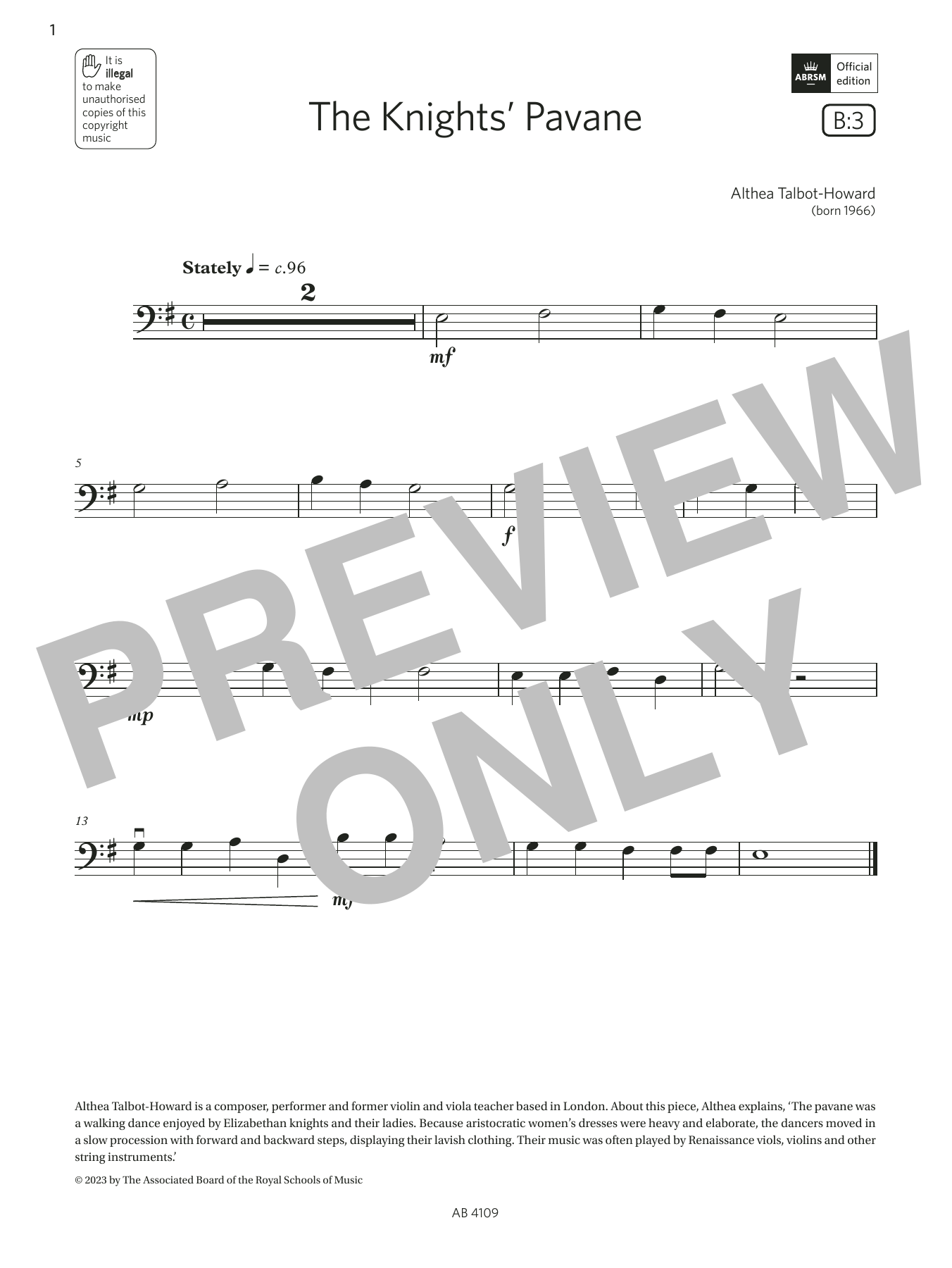 Produktgalerie: Seite 1 von 1 The Knights' Pavane (Grade Initial, B3, from the ABRSM Double Bass Syllabus from 2024), Althea Talbot-Howard, Kontrabass