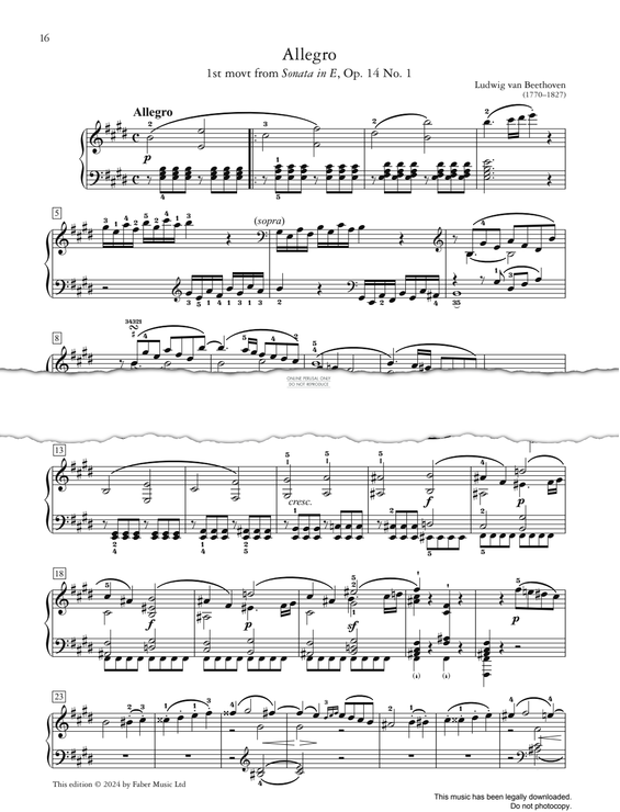 Product gallery: Page 1 of 1 Allegro (1st movt from Sonata in E, Op. 14 No. 1), Ludwig van Beethoven