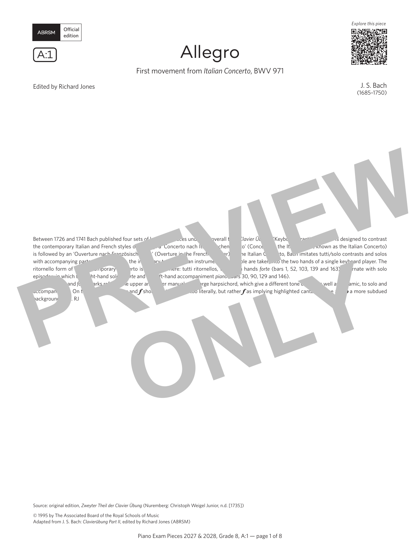 Produktbild zu: Allegro (Grade 8, list A1, from the ABRSM Piano Syllabus 2027 & 2028)
