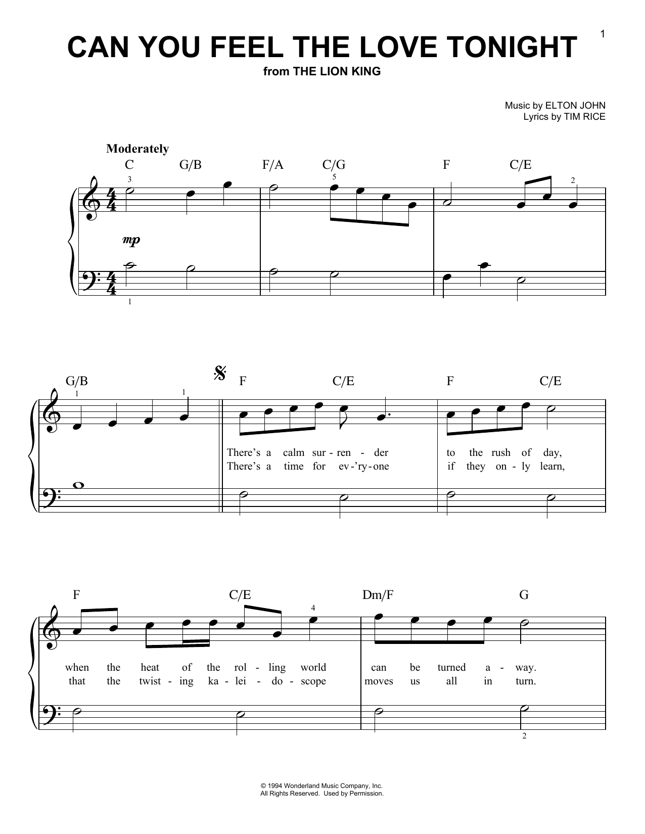 Produktgalerie: Seite 1 von 1 Can You Feel The Love Tonight (from The Lion King), Elton John, Klavier