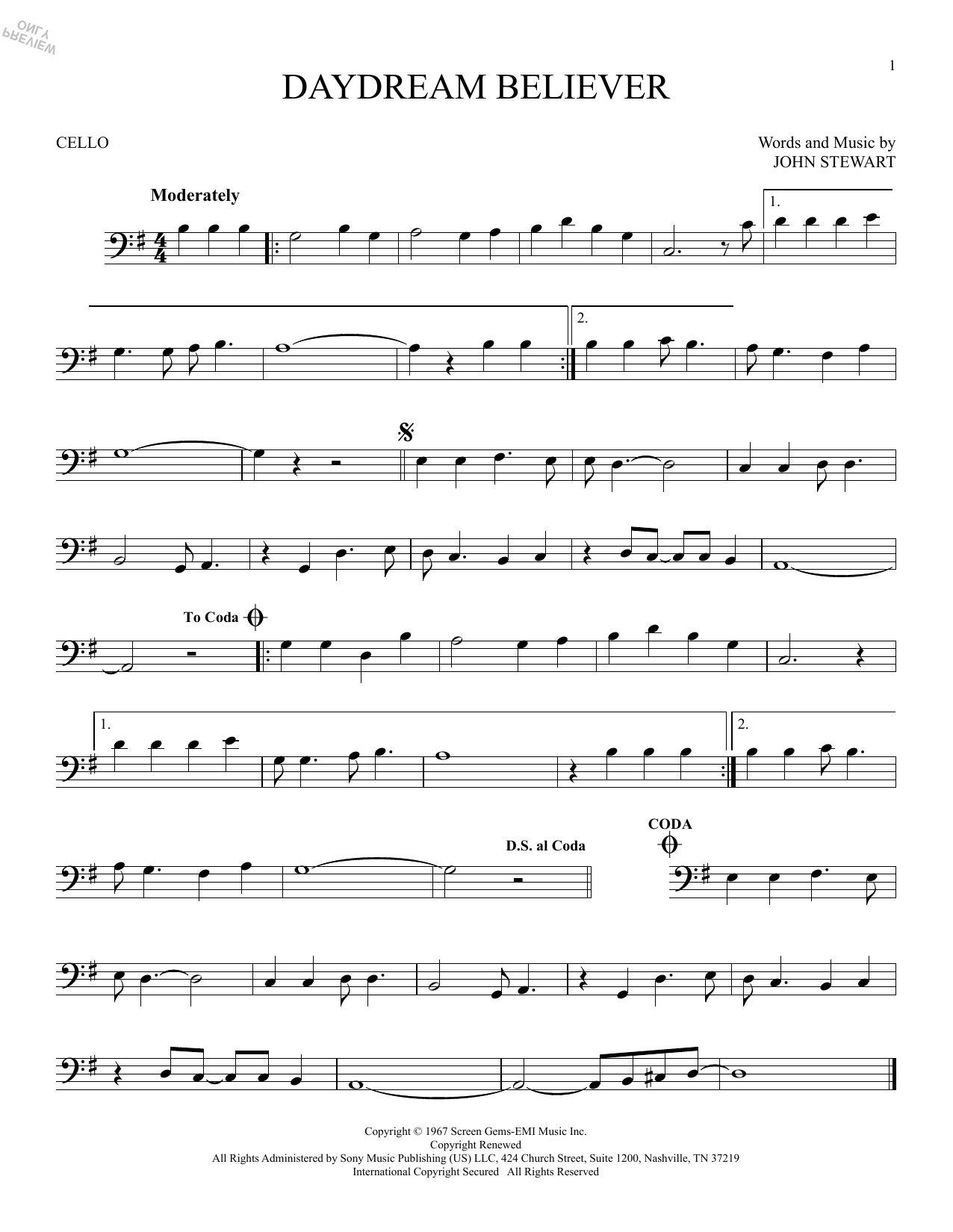 Produktgalerie: Seite 1 von 1 Daydream Believer, The Monkees, Violoncello