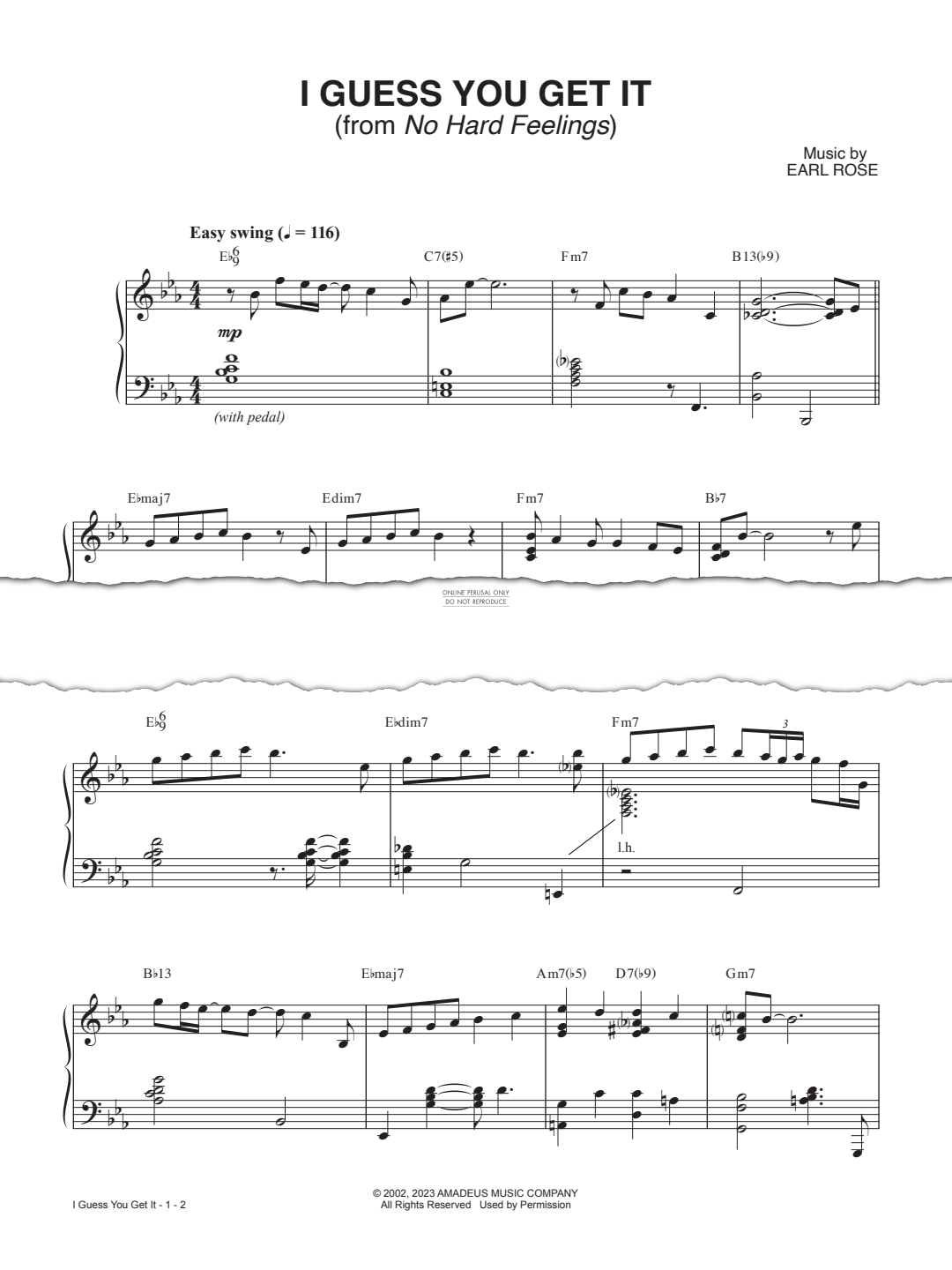 Produktgalerie: Seite 1 von 1 I Guess You Get It (from 'No Hard Feelings'), Earl Rose, Klavier