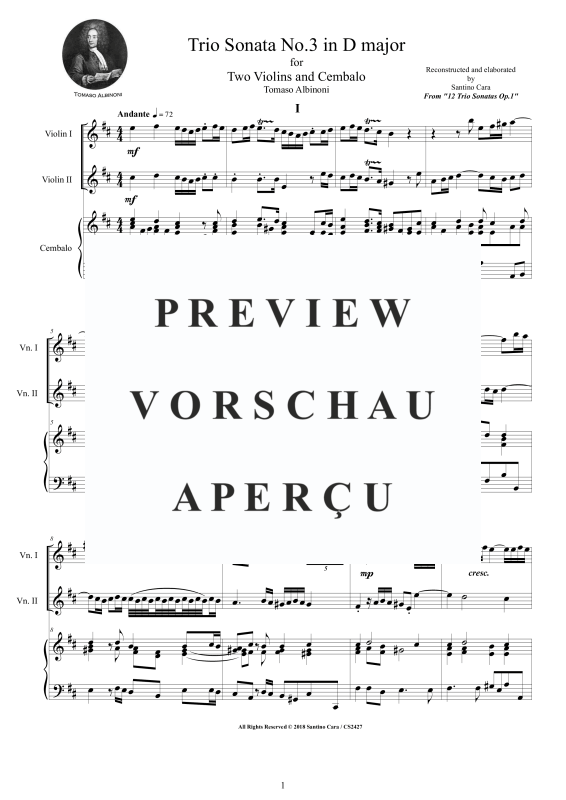 Produktgalerie: Seite 2 von 11 Trio Sonata No.3 in D-Dur Op.1, , 2 Violinen und Cembalo