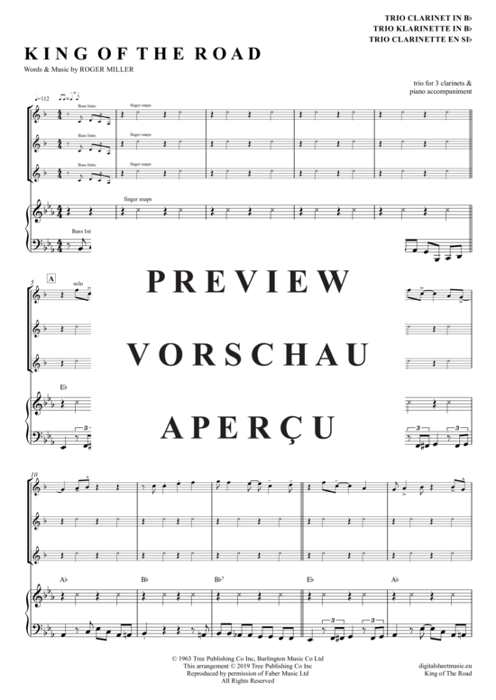 Product gallery: Page 2 of 20 King Of The Road , Miller, Roger, (clarinet trio + piano)