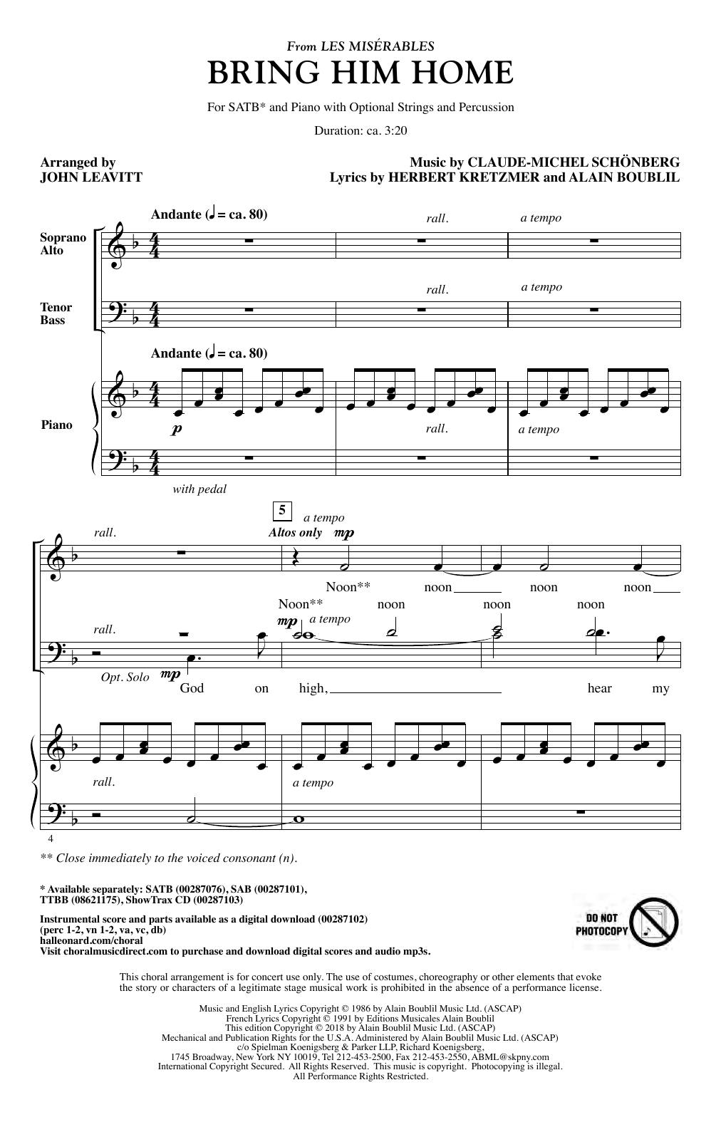 Produktbild zu: Bring Him Home (from Les Miserables) (arr. John Leavitt)