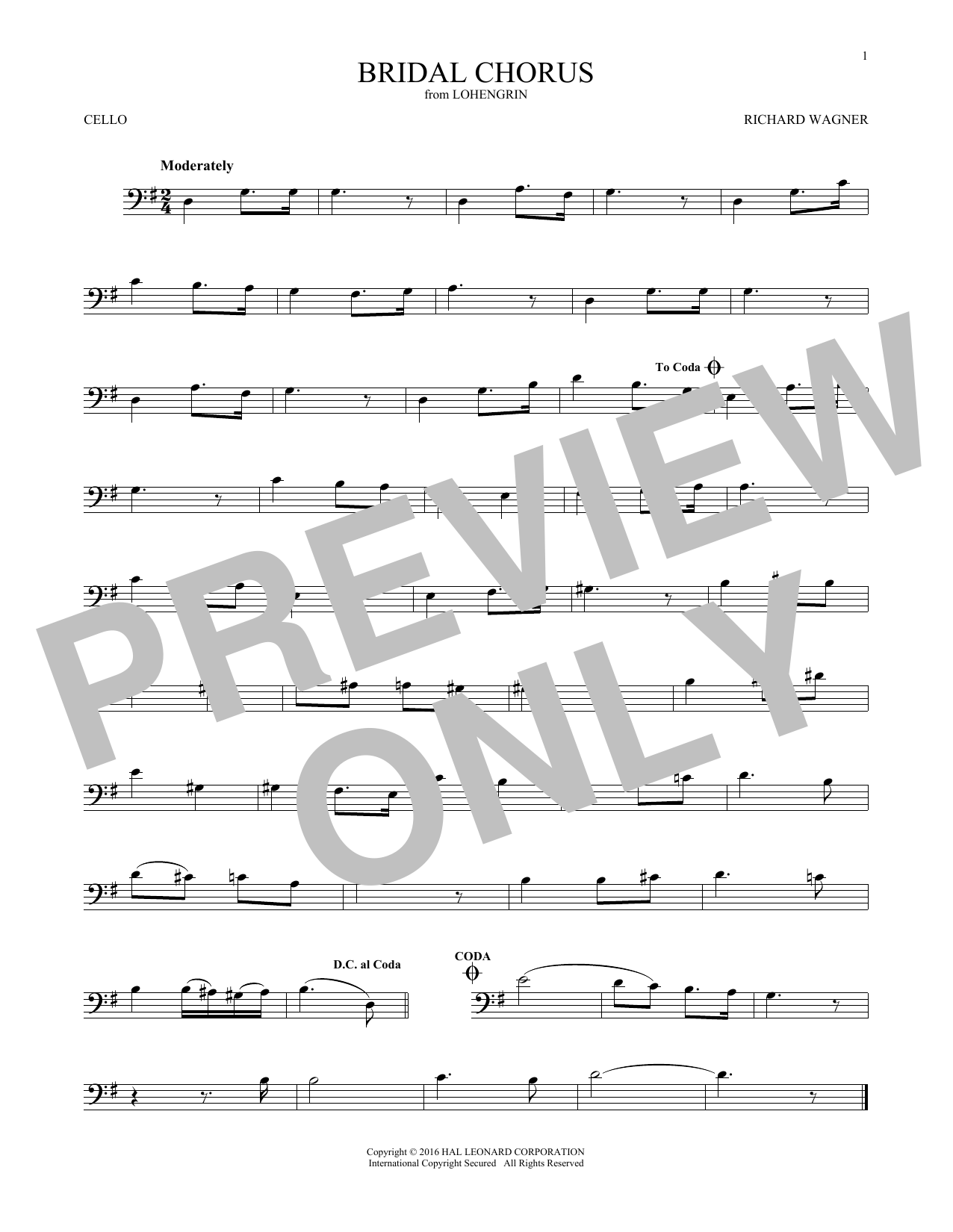 Produktgalerie: Seite 1 von 1 Bridal Chorus, Richard Wagner, Violoncello