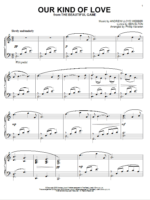 Product gallery: Page 1 of 1 Our Kind Of Love (from The Beautiful Game) (arr. Phillip Keveren), Andrew Lloyd Webber