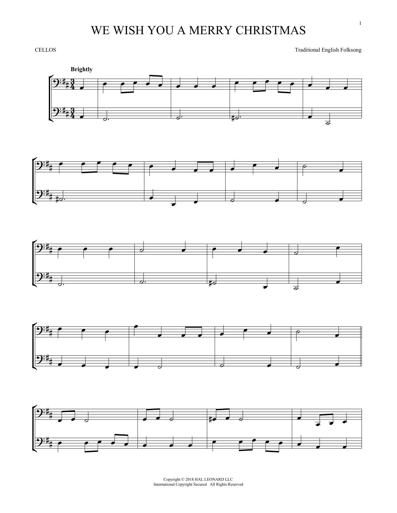 Produktgalerie: Seite 1 von 1 We Wish You A Merry Christmas, Traditional English Folksong, Violoncello