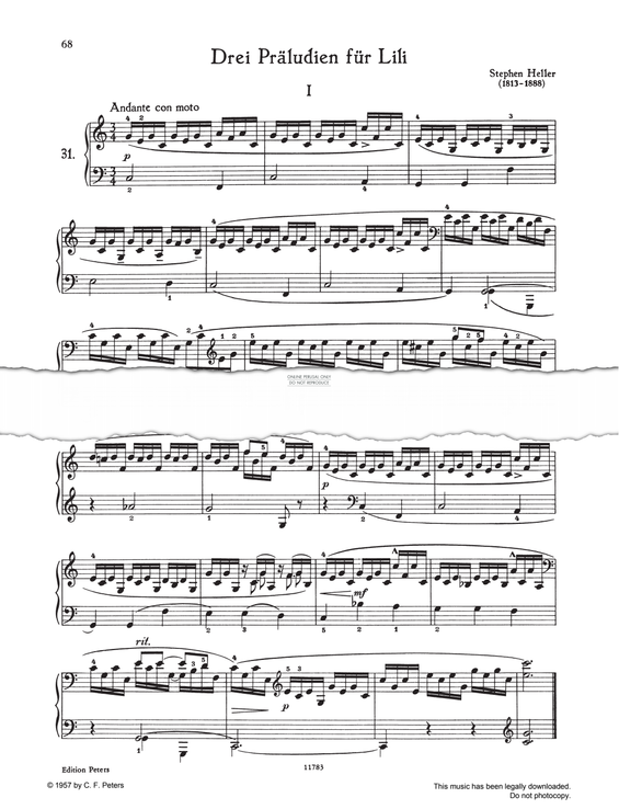 Produktgalerie: Seite 1 von 1 3 Preludes for Lili-C-major, E-min, F-major, Stephen Heller, Klavier