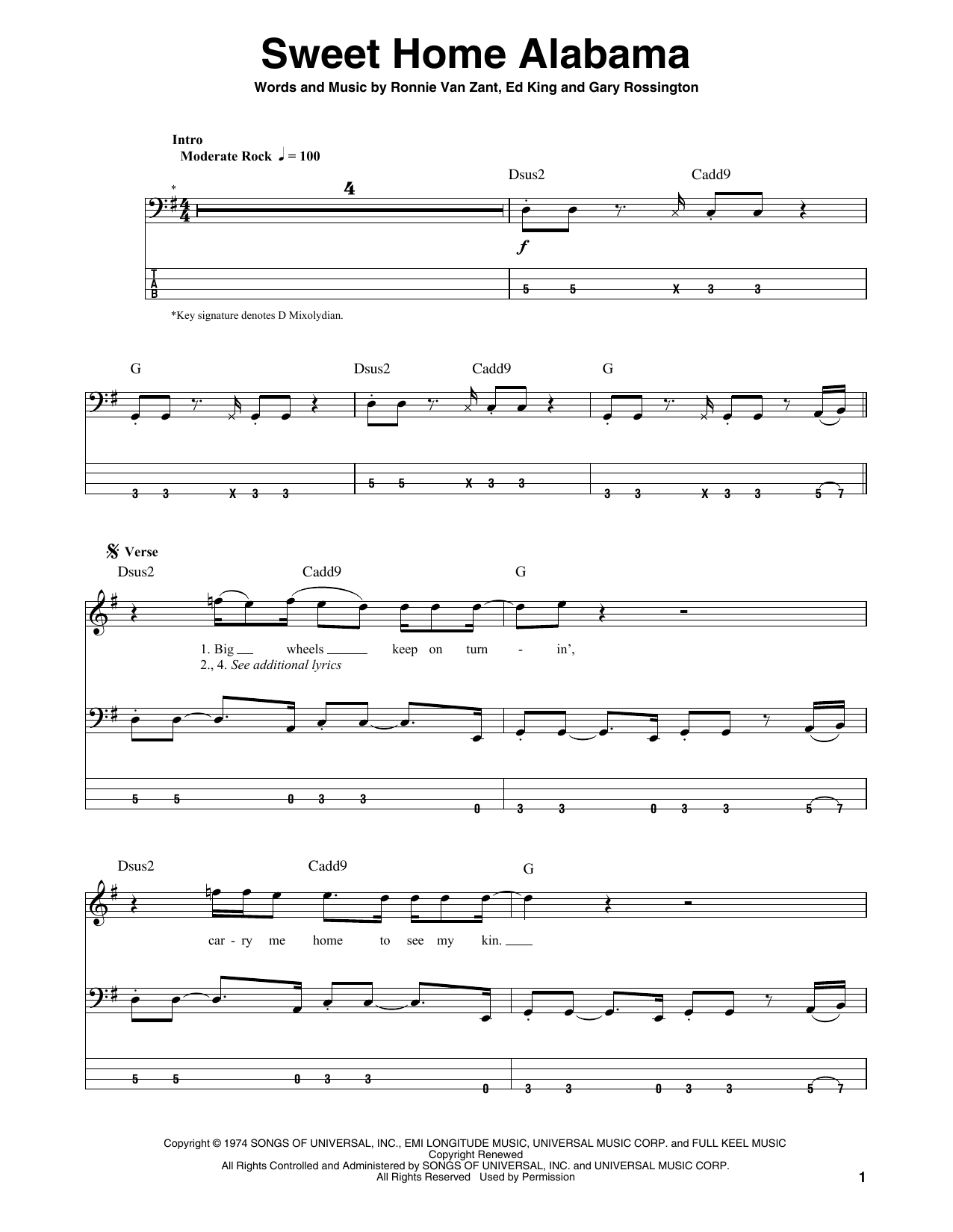 Produktgalerie: Seite 1 von 1 Sweet Home Alabama, Lynyrd Skynyrd, E-Bass