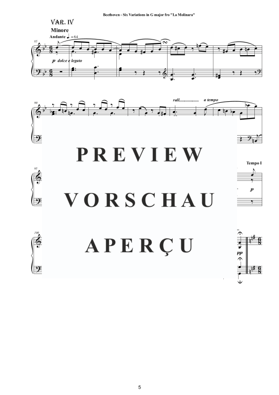 Produktgalerie: Seite 6 von 10 Six Variations in G major WoO 70 for Piano - From La Molinara, , Klavier Solo