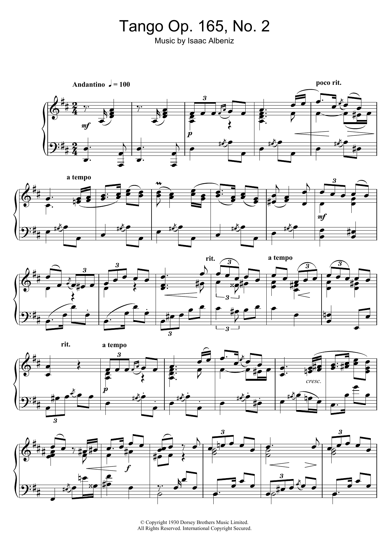 Product gallery: Page 1 of 1 Tango Op. 165, No. 2, Isaac Albéniz
