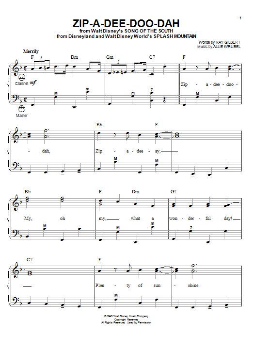 Product gallery: Page 1 of 1 Zip-A-Dee-Doo-Dah (from Song Of The South) (arr. Gary Meisner), James Baskett