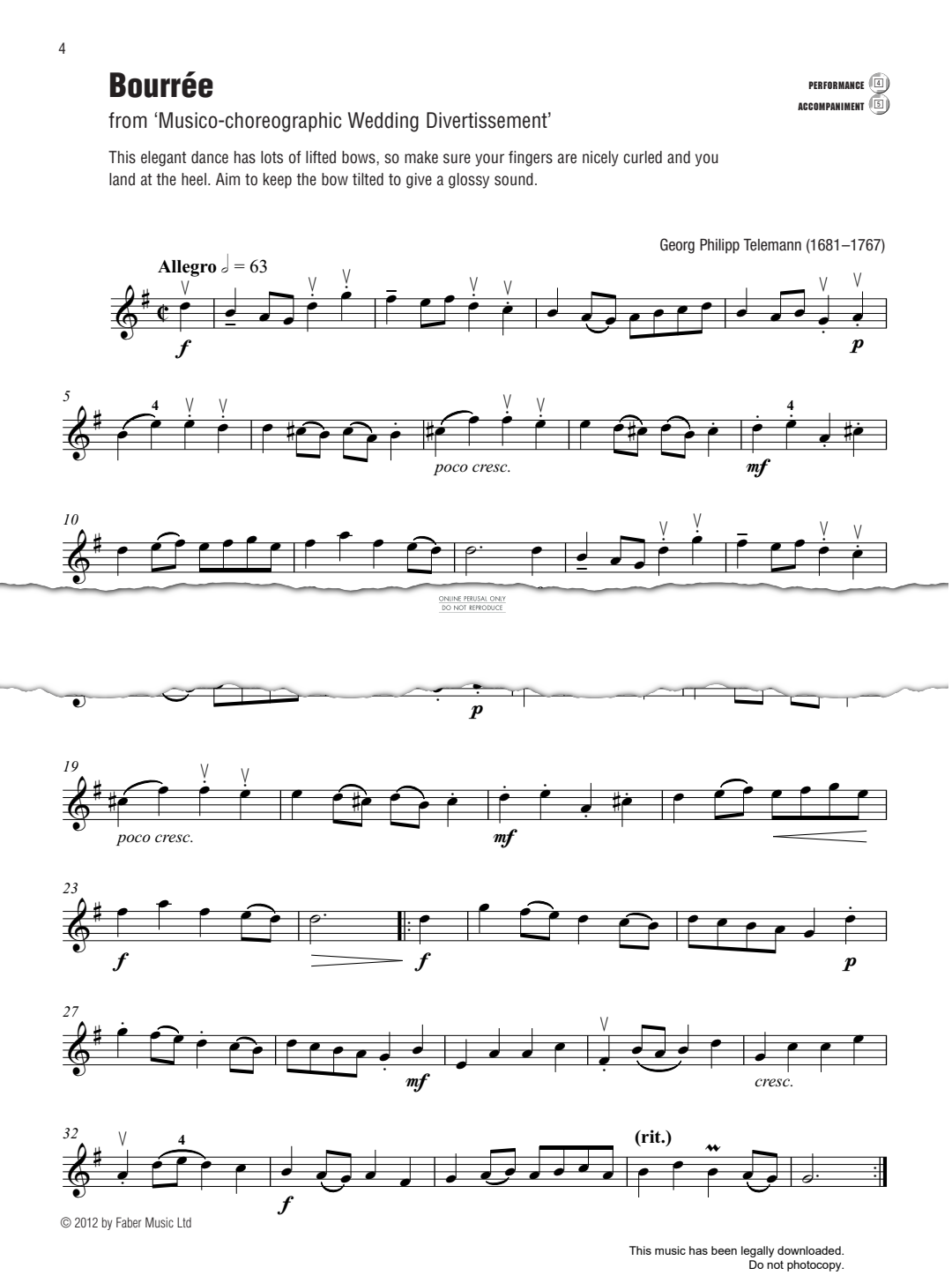 Product gallery: Page 1 of 1 Bourrée (from 'Musico-choreographic Wedding Divertissement'), Georg Philipp Telemann