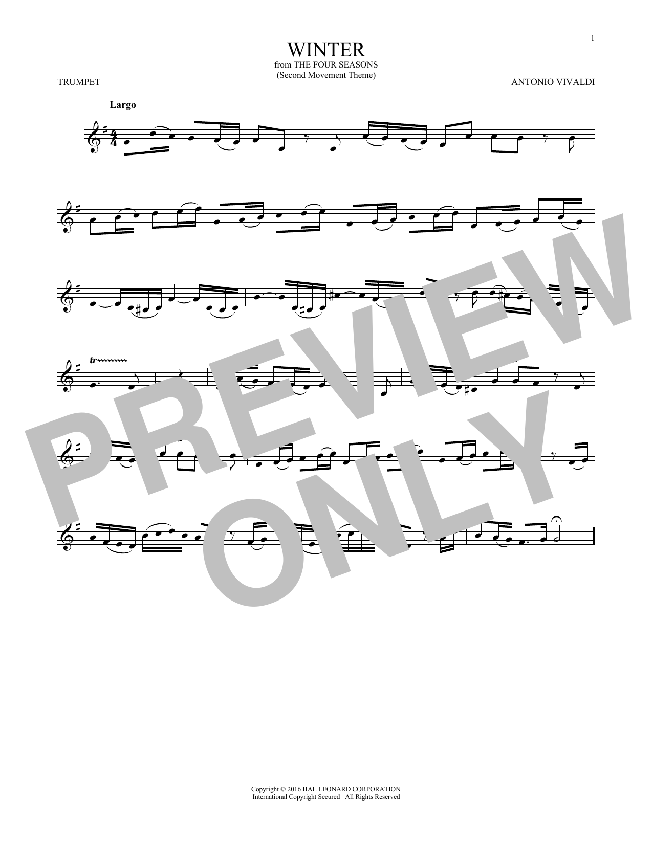Produktgalerie: Seite 1 von 1 Winter (from The Four Seasons), Antonio Vivaldi, Trompete