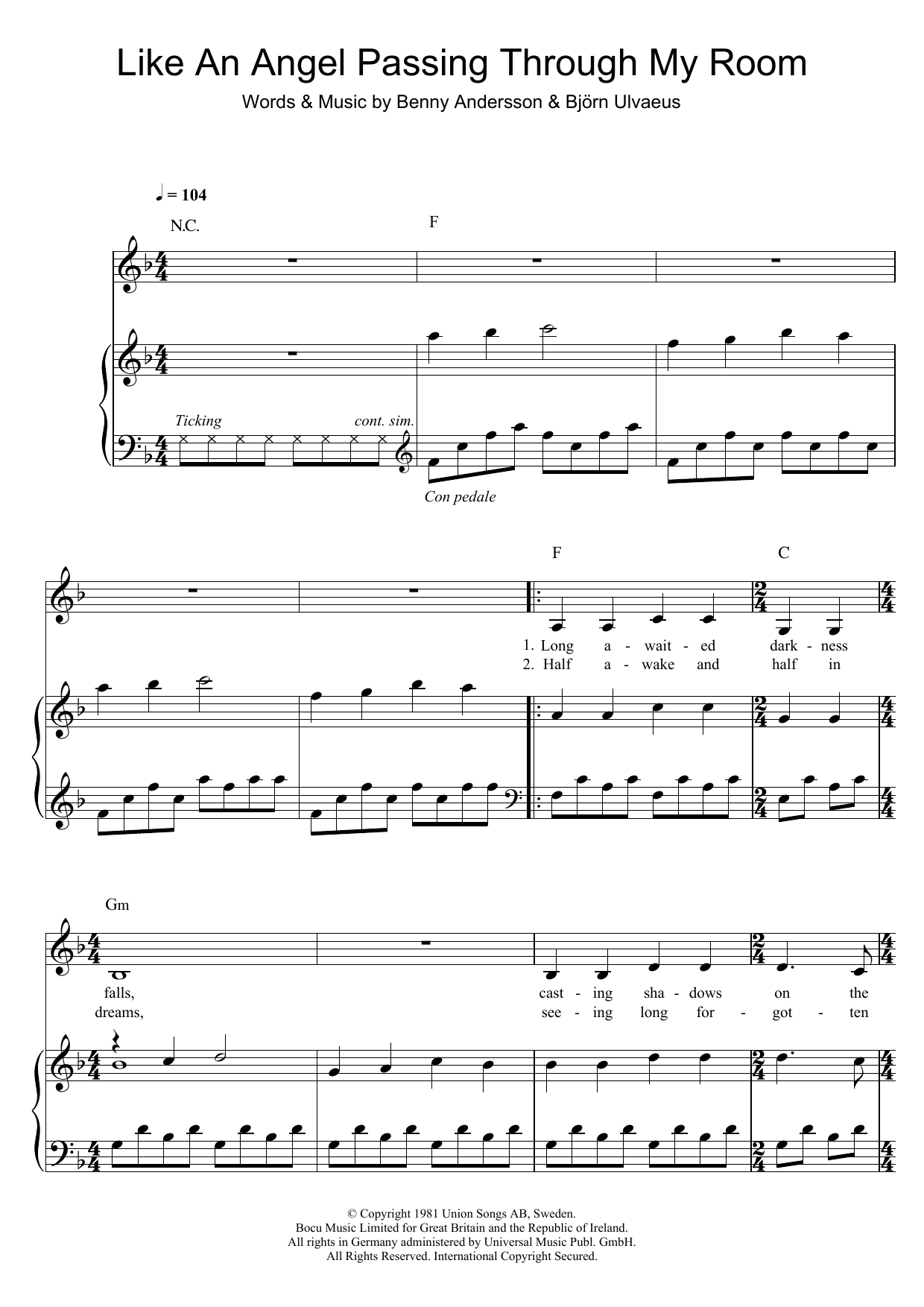 Produktgalerie: Seite 1 von 1 Like An Angel Passing Through My Room, ABBA, Gesang, Gitarre, Klavier
