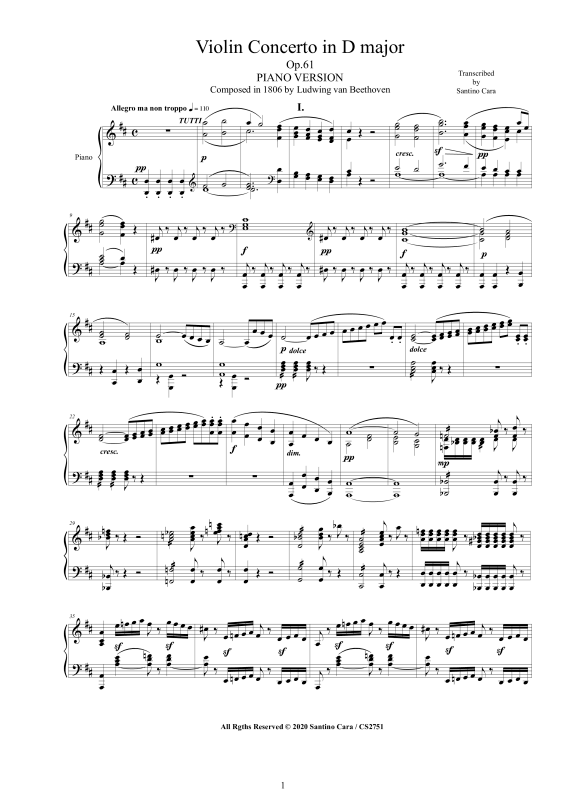 Produktbild zu: Violin Concerto in D major Op.61 - Piano VersionLudwig van Beethoven