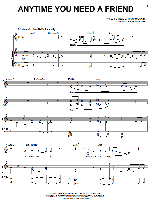 Produktgalerie: Seite 1 von 1 Anytime You Need A Friend, Mariah Carey, Gesang, Gitarre, Klavier
