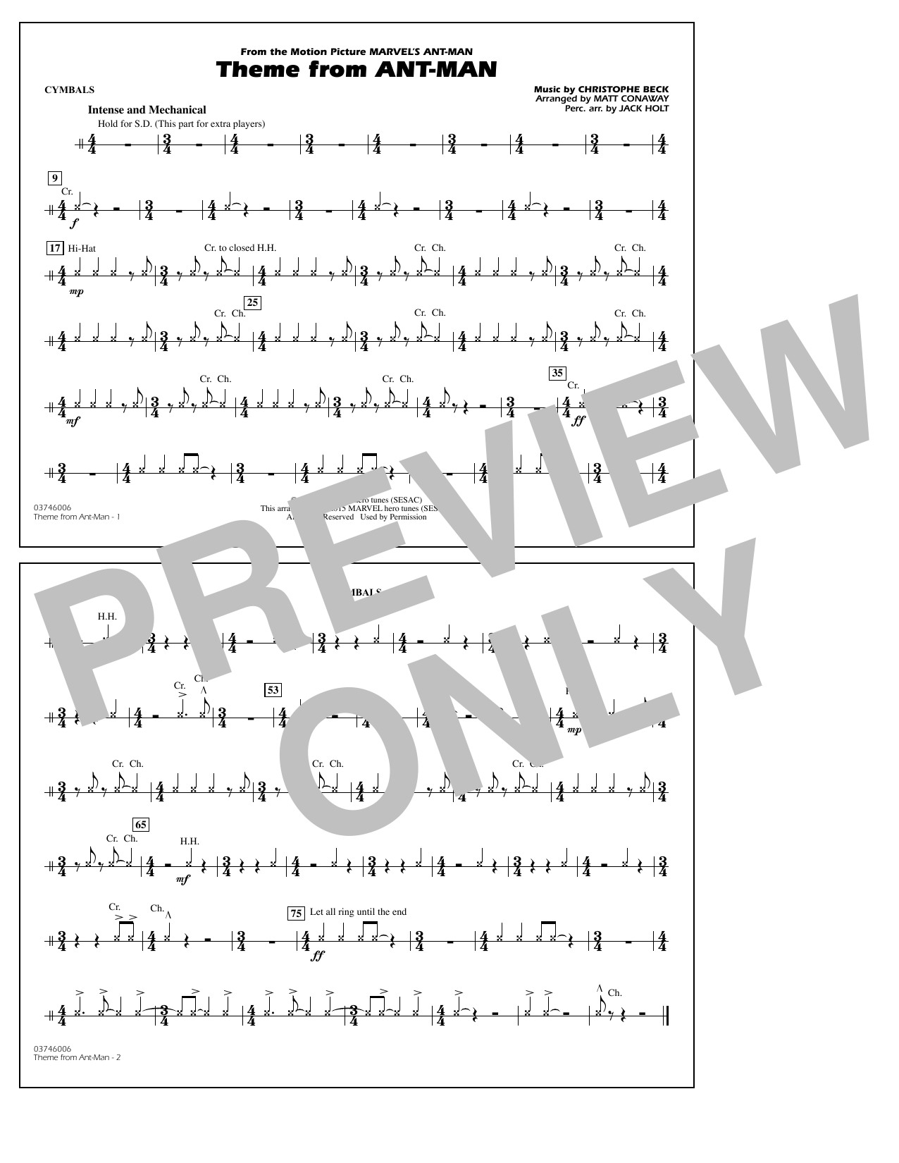 Product picture to: Theme from Ant-Man (Arr. Matt Conaway) - Cymbals