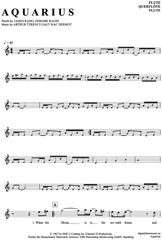 Product gallery: Page 1 of 4 Aquarius , Hair (Musical), (transverse flute)