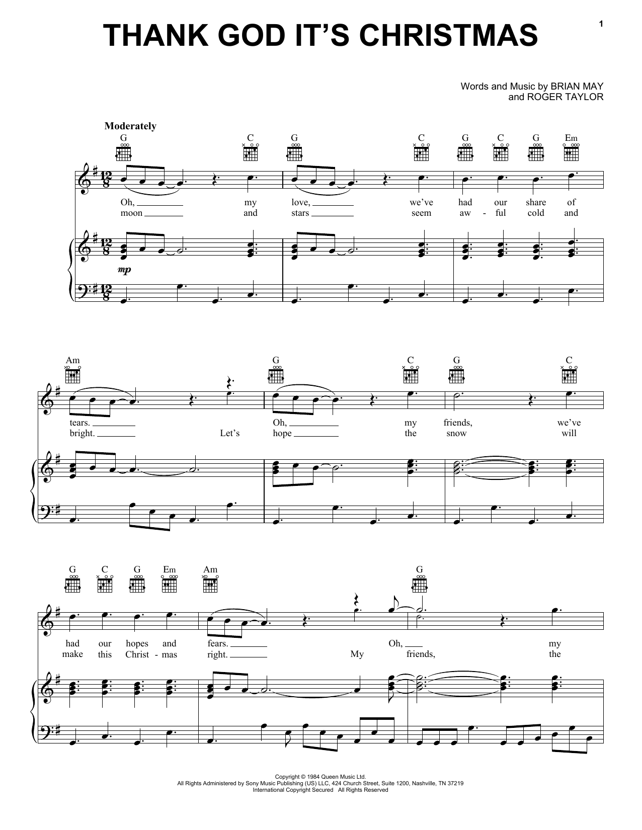 Produktgalerie: Seite 1 von 1 Thank God It's Christmas, Queen, Gesang, Gitarre, Klavier