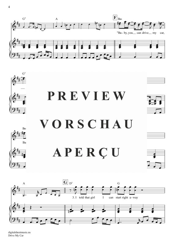 Produktgalerie: Seite 5 von 7 Drive My Car, Beatles, The, Klavier Begleitung + Gesang