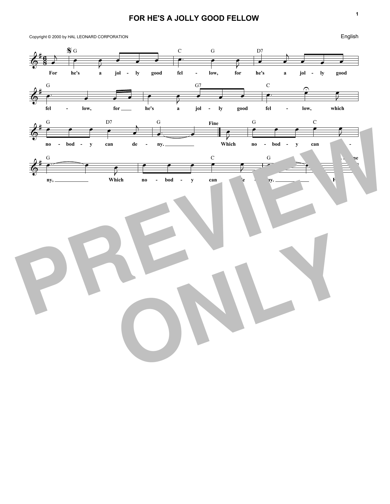 Product gallery: Page 1 of 1 For He's A Jolly Good Fellow, Traditional