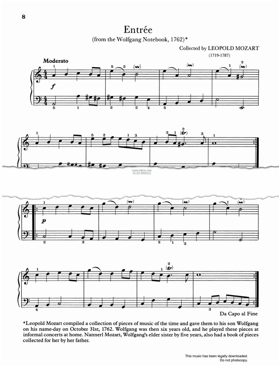 Product gallery: Page 1 of 1 Entrée (from the Wolfgang Notebook, 1762), Leopold Mozart
