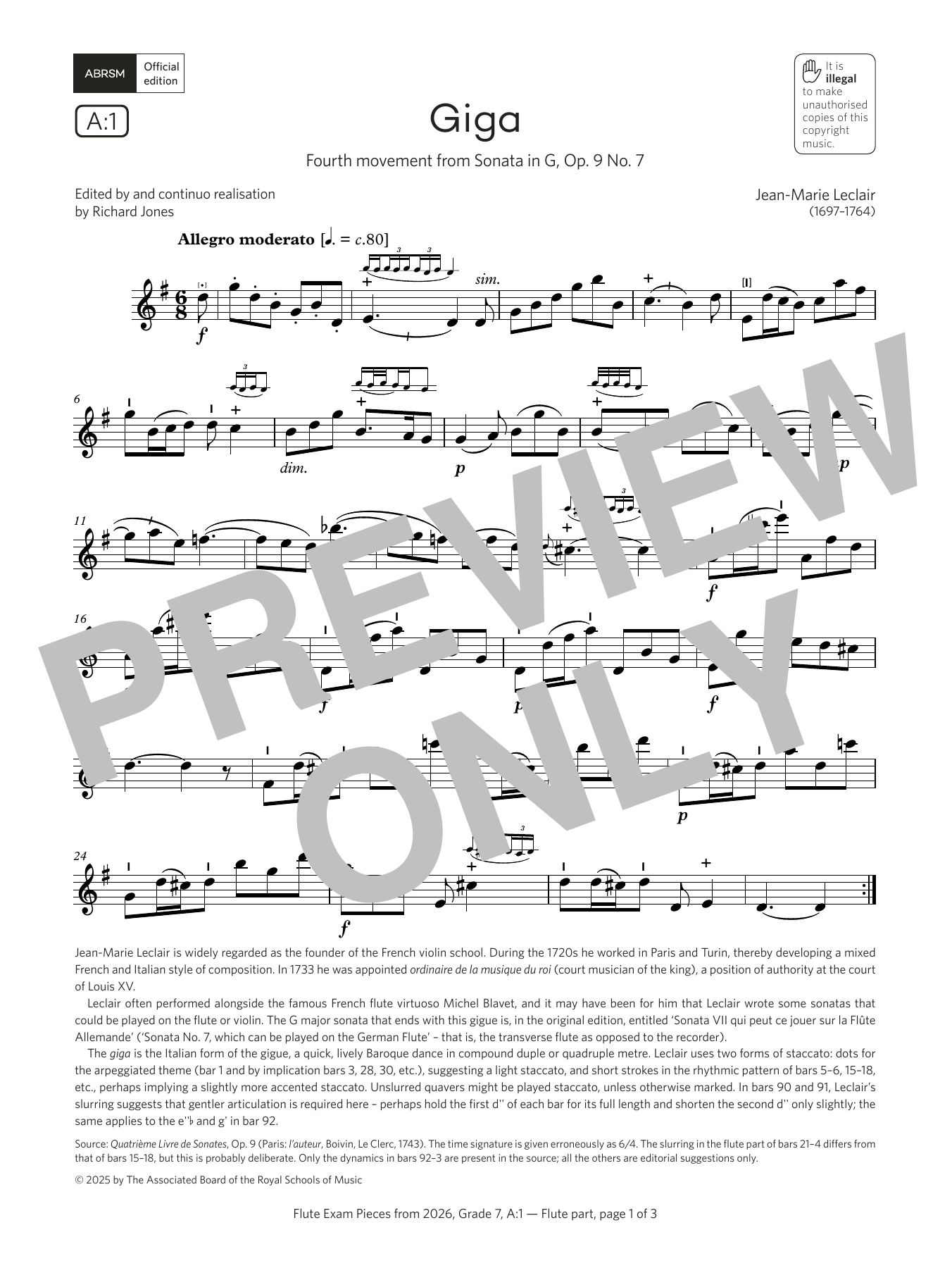 Product gallery: Page 1 of 1 Giga (Grade 7, list A1, from the ABRSM Flute Syllabus from 2026), Jean-Marie LeClair