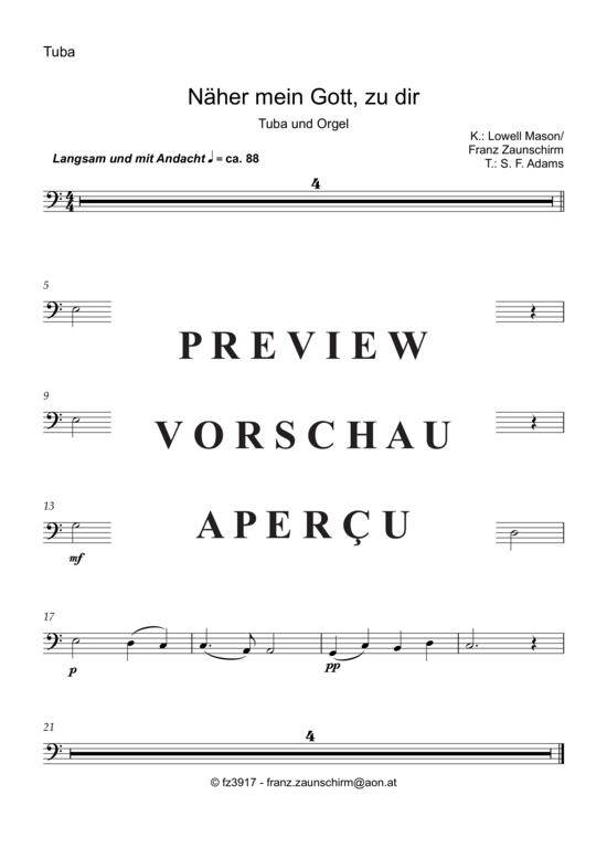Product picture to: Näher mein Gott zu dir (Tuba Solo + Orgel-Playback) Lowell Mason (Franz Zaunschirm)