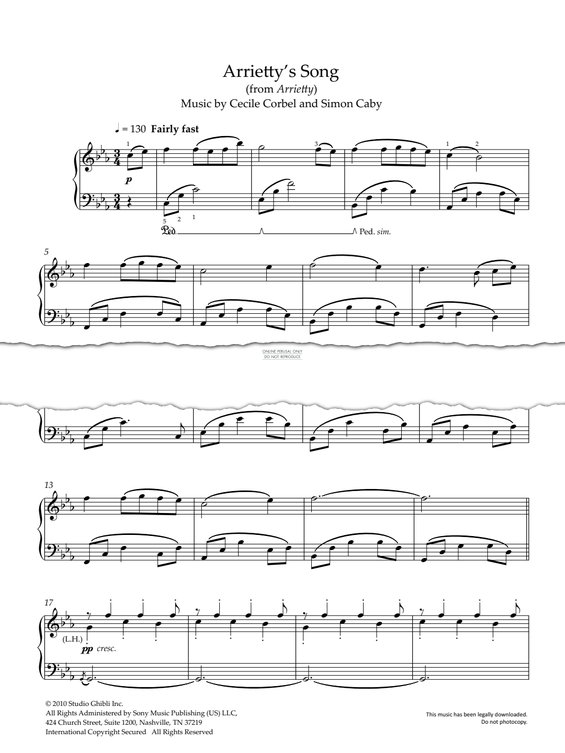 Produktgalerie: Seite 1 von 1 Arrietty's Song (from 'Arrietty'), Simon Caby, Klavier